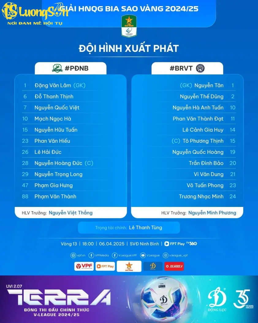 Đội hình ra sân của 2 đội. Ảnh VFF